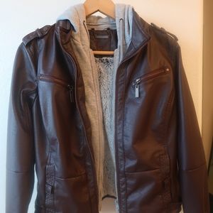 Brown Leather Jacket w/ Fur Interior